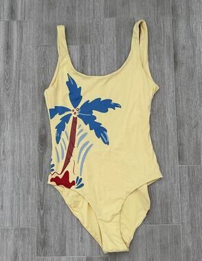 NEW ONIA SEXY SUNSHINE YELLOW WHITE PALM TREE ONE PIECE SWIMSUIT SIZE MEDIUM